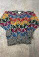 VINTAGE KNITTED JUMPER ABSTRACT FUNKY PATTERNED SWEATER