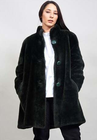 VINTAGE 80'S OVERSIZED GREEN FAUX FUR COAT