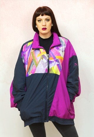 1980S VINTAGE RARE PURPLE ABSTRACT PRINT SHELL TRACK JACKET