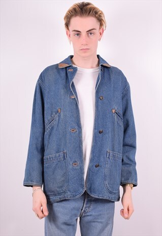 EDDIE BAUER MENS VINTAGE DENIM JACKET SMALL BLUE 90'S