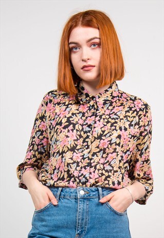 VINTAGE 90'S FLORAL PATTERN SHORT SLEEVE BLOUSE