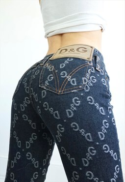 Rare Vintage Y2k D&G Jeans Monogram All Over Print Trousers