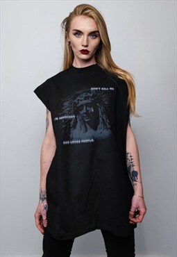 Gothic sleeveless t-shirt crying saint tank top creepy vest