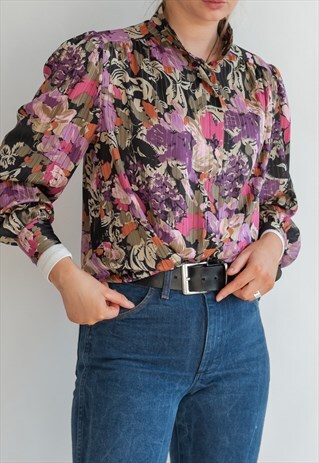 VINTAGE 80S PARTY SHIRT IN FLORAL PATTERN