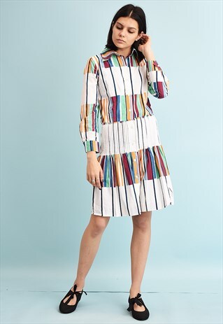 VINTAGE 70'S RETRO MARIMEKKO STRIPED PRINT MINI DRESS