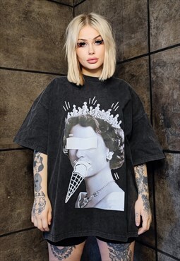 Queen t-shirt premium vintage wash punk grunge tee in grey