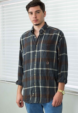 VINTAGE TOMMY HILFIGER SHIRT LOGO FLANNEL 90S S 11.5