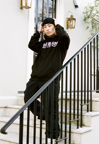HOODIE IN BLACK WITH 80S NEON SCI-FI LOGO DESIGN