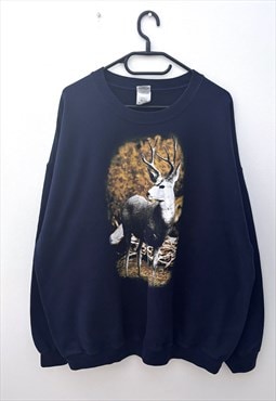 Vintage Gildan deer buck navy blue sweatshirt XXL