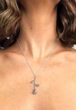 Women's 16" Flower Rose Pendant Necklace Chain - Silver