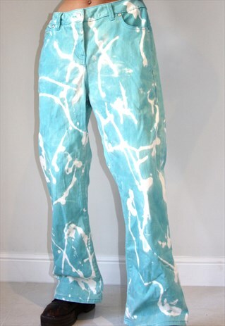 REWORKED DENIM Y2K BLEACHED TURQUOISE BOOTCUT JEANS