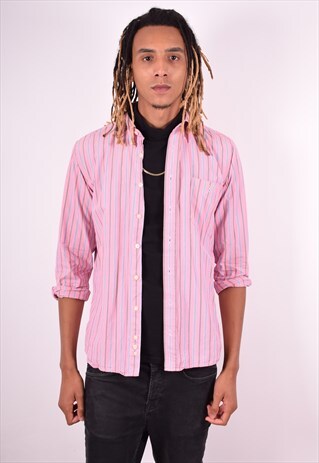 BARBOUR MENS VINTAGE SHIRT MEDIUM PINK STRIPES 90S