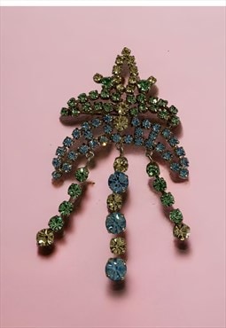 60's Vintage Ladies Diamante Brooch Blue Yellow Green