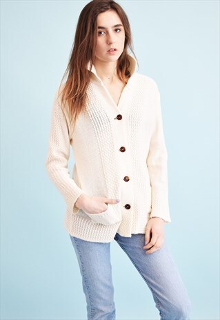 70'S RETRO KNITTED MINIMALIST NEUTRAL CARDIGAN TOP