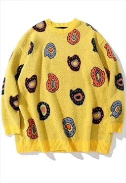 Paisley print knitwear sweater Korean skater y2k top yellow