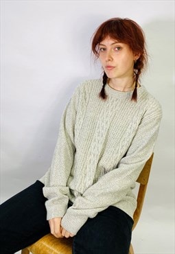 Vintage Size L Grandad Knit Jumper in Grey