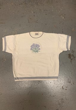 Vintage Flower Pattern Jumper Cottagecore Short Sleeve Knit