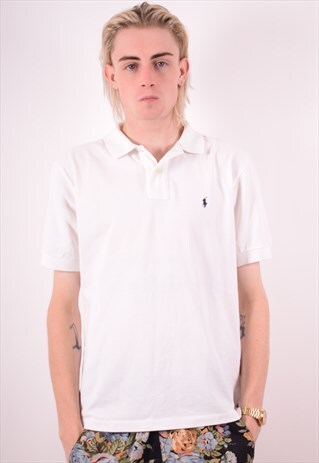 POLO RALPH LAUREN MENS VINTAGE POLO SHIRT MEDIUM WHITE 90S