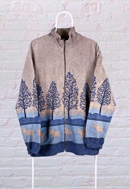 Vintage Patterned Fleece Winter Jacket XL