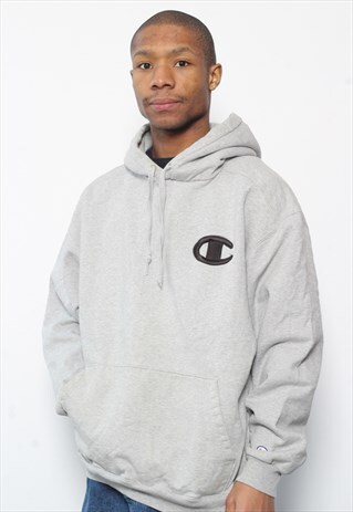 VINTAGE CHAMPION LOGO HOODIE GREY