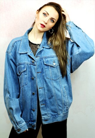 1990S VINTAGE WASHED BLUE MID WASH DENIM JACKET