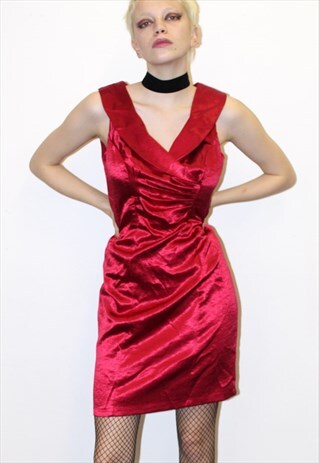 80'S VINTAGE RED SATIN SEXY PARTY DRESS