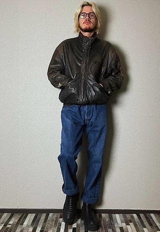 Vintage 80's Leather Utility Jacket in Brown