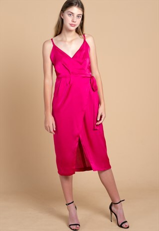 ARIEL STRAPPY CROSS BACK WRAP DRESS IN FUCHSIA
