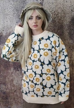 Daisy sweater vintage floral knitted jumper sunflower top 