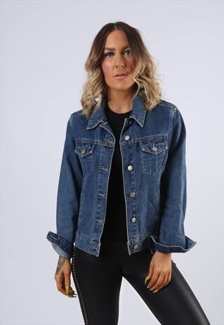 DENIM JACKET OVERSIZED FITTED VINTAGE UK 10 - 12 (EA5P)
