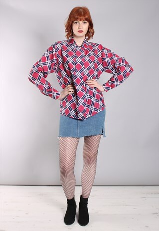 VINTAGE 70S DOGTOOTH CHECK PLEAT BLOUSE