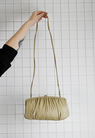 VINTAGE 80S TAUPE LEATHER CLUTCH/CROSS BODY BAG