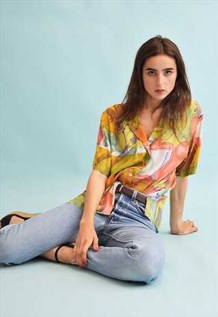 90'S RETRO FESTIVAL ABSTRACT PRINT OVERSIZED BLOUSE TOP