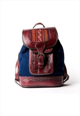 MOCHITA NAVY - Small Suede and Leather Backpack