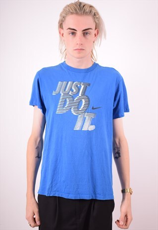 NIKE MENS VINTAGE T-SHIRT TOP MEDIUM BLUE 90S