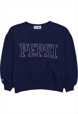 Pepsi 90's Spellout Crew Neck Fleece Jumper Large Navy Blue