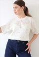 FINE KNIT VINTAGE TOP 90S T-SHIRT CREAM WHITE COTTAGE GRANNY