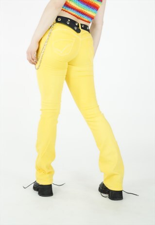 VINTAGE YELLOW SKINNY KICK-FLARE FLARED JEANS TROUSERS PANTS