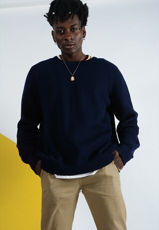 VINTAGE CABLE KNITTED JUMPER IN BLUE