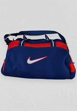 Vintage Nike Holdall Duffle Bag Gym Swoosh 90s Blue Red