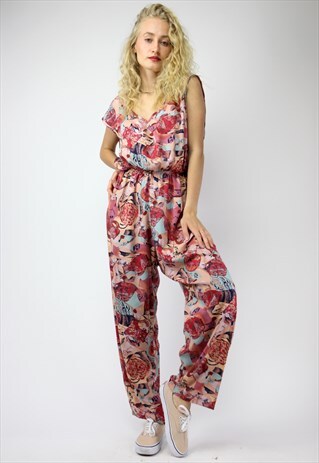 VINTAGE 80'S PATTERNED OVERALL JUMPSUIT IN MULTI