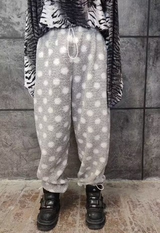 POLKA DOT FLEECE JOGGERS HANDMADE FLUFFY 70S SPOT OVERALLS