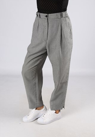 HIGH WAISTED TROUSERS CHECKED WIDE TAPERED UK 12 - 14 (25E)