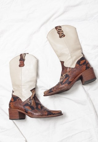 Vintage Y2K Mc Furlan Cowboy Boots in Brown Leather