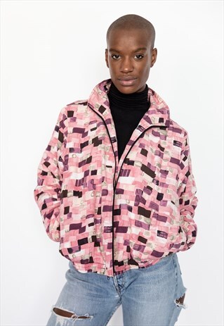80S VINTAGE PINK TONED SQUARES BOMBER JACKET