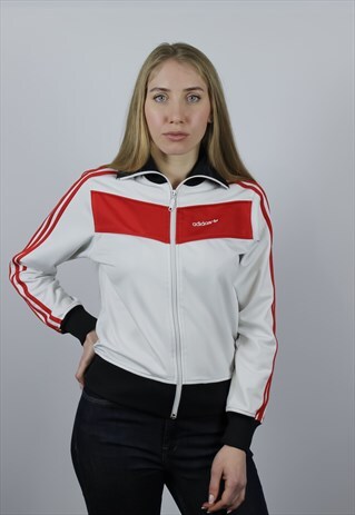 VINTAGE WOMENS ADIDAS TRACK TOP ZIP JACKET WHITE