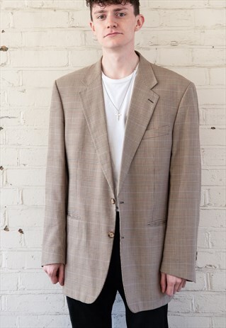 80'S VINTAGE AQUASCUTUM CANADA BEIGE CHECK BLAZER JACKET