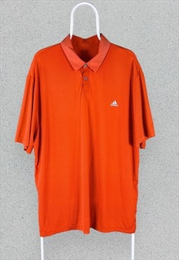 Adidas Golf Polo Shirt Orange Fine Striped Mens XL