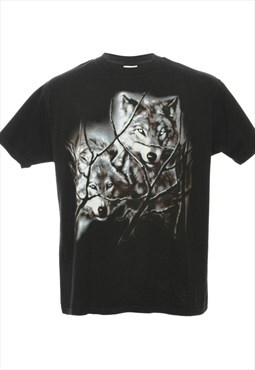 Vintage Black Fruit of the Loom Wolf T-shirt - XL