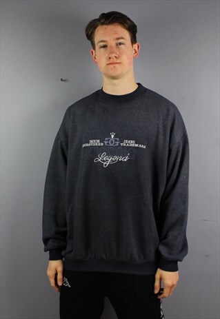 VINTAGE GIORGIO SWEATSHIRT IN NAVY WITH EMBROIDERED SPELL OU